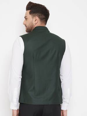 Black plain blended cotton nehru-jacket 5