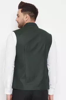 Black plain blended cotton nehru-jacket
