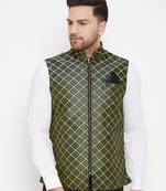 Men'S Green Jute Cotton Nehru Jacket