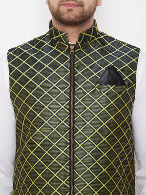 Men'S Green Jute Cotton Nehru Jacket 3