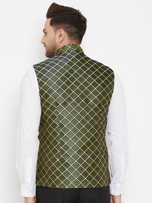 Men'S Green Jute Cotton Nehru Jacket 5