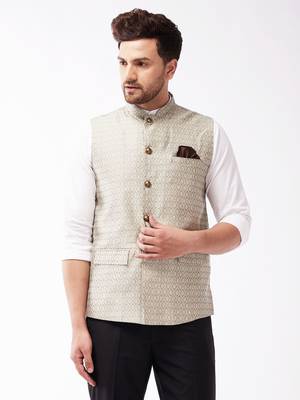 Grey Silk Blend Nehru Jackets 1