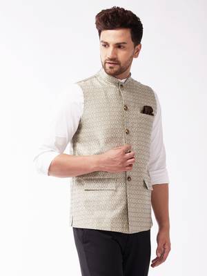 Grey Silk Blend Nehru Jackets 2