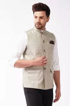 Grey Silk Blend Nehru Jackets