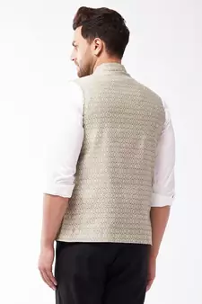 Grey Silk Blend Nehru Jackets
