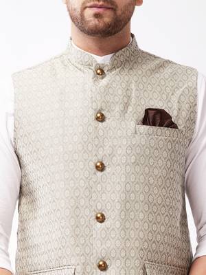 Grey Silk Blend Nehru Jackets 4