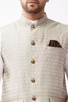 Grey Silk Blend Nehru Jackets