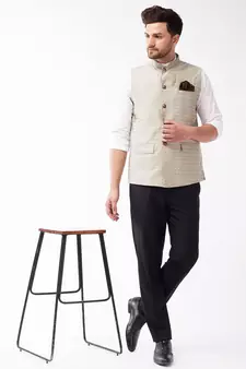 Grey Silk Blend Nehru Jackets
