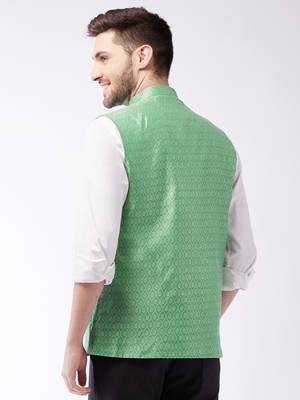 Men'S Green Silk Blend Nehru Jackets 3