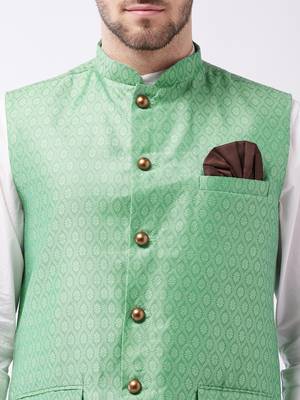 Men'S Green Silk Blend Nehru Jackets 4