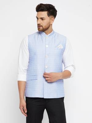 Light Blue Silk Blend Nehru Jackets 1