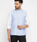 Light Blue Silk Blend Nehru Jackets