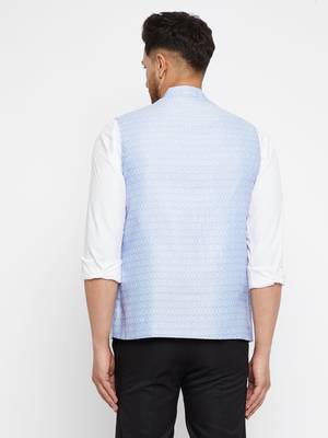 Light Blue Silk Blend Nehru Jackets 3