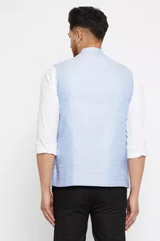 Light Blue Silk Blend Nehru Jackets