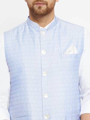 Light Blue Silk Blend Nehru Jackets 4