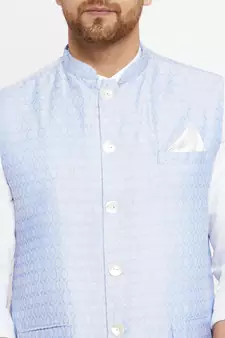 Light Blue Silk Blend Nehru Jackets