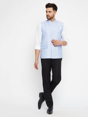 Light Blue Silk Blend Nehru Jackets 5