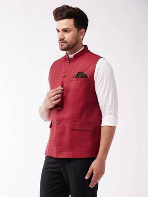 Men'S Maroon Silk Blend Nehru Jackets 2