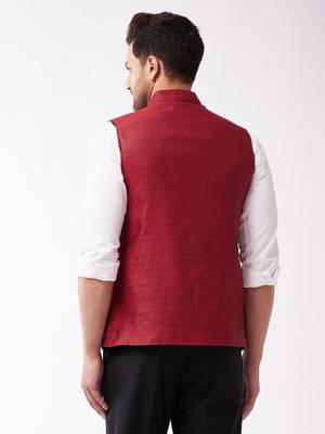 Men'S Maroon Silk Blend Nehru Jackets 3