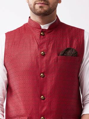 Men'S Maroon Silk Blend Nehru Jackets 4