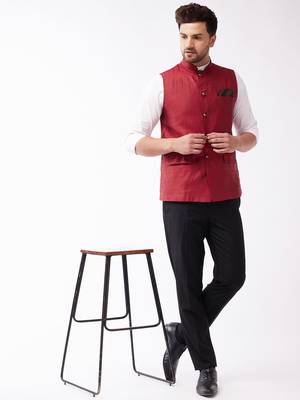 Men'S Maroon Silk Blend Nehru Jackets 5