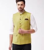 Men'S Yellow Silk Blend Nehru Jackets