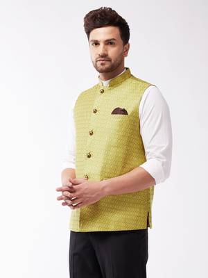 Men'S Yellow Silk Blend Nehru Jackets 2