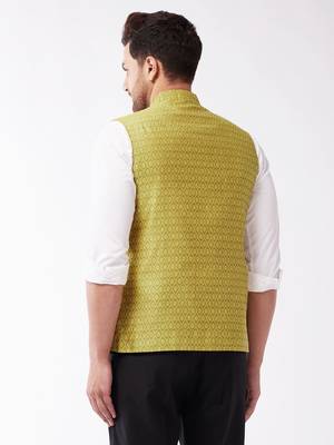 Men'S Yellow Silk Blend Nehru Jackets 3