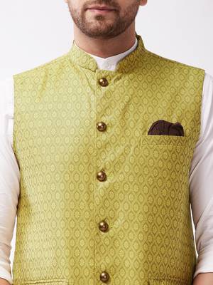 Men'S Yellow Silk Blend Nehru Jackets 4