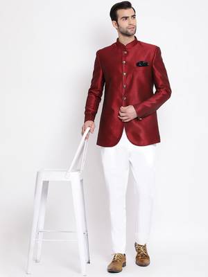 Men'S Maroon Silk Blend Jodhpuri 1