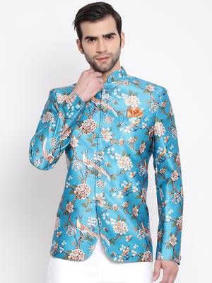 Men'S Turquoise Silk Blend Jodhpuri 1
