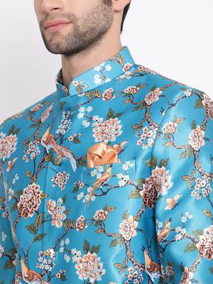 Men'S Turquoise Silk Blend Jodhpuri 3