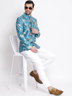 Men'S Turquoise Silk Blend Jodhpuri 5