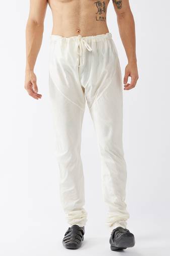 Cream Plain Silk Blend Men-Pyjamas