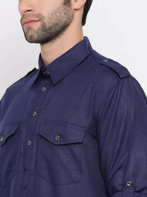 Blue plain blended cotton pathani-suits 3