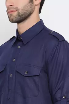 Blue plain blended cotton pathani-suits
