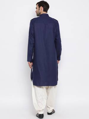 Blue plain blended cotton pathani-suits 4