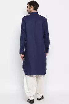 Blue plain blended cotton pathani-suits