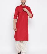 Maroon plain blended cotton pathani-suits