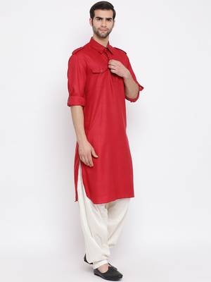 Maroon plain blended cotton pathani-suits 2