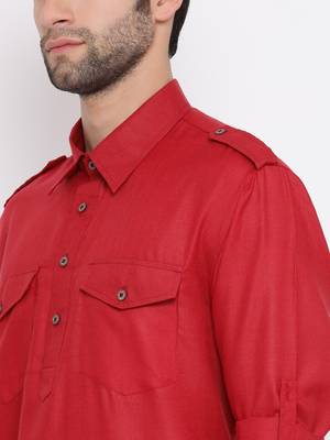 Maroon plain blended cotton pathani-suits 3