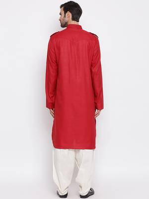Maroon plain blended cotton pathani-suits 4