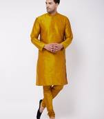 Yellow Plain Silk Blend Kurta-Pajama