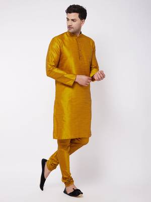 Yellow Plain Silk Blend Kurta-Pajama 2