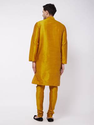 Yellow Plain Silk Blend Kurta-Pajama 3