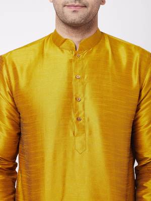 Yellow Plain Silk Blend Kurta-Pajama 4
