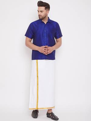 Blue plain silk blend dhoti-kurta 1