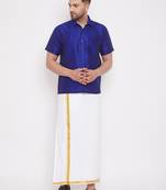 Blue plain silk blend dhoti-kurta