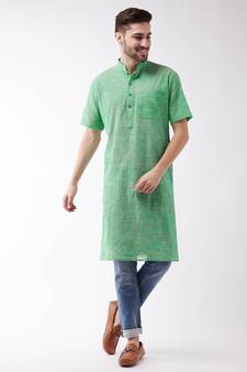 Green Plain Cotton Men-Kurtas