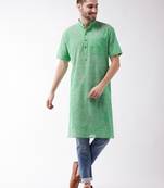 Green Plain Cotton Men-Kurtas